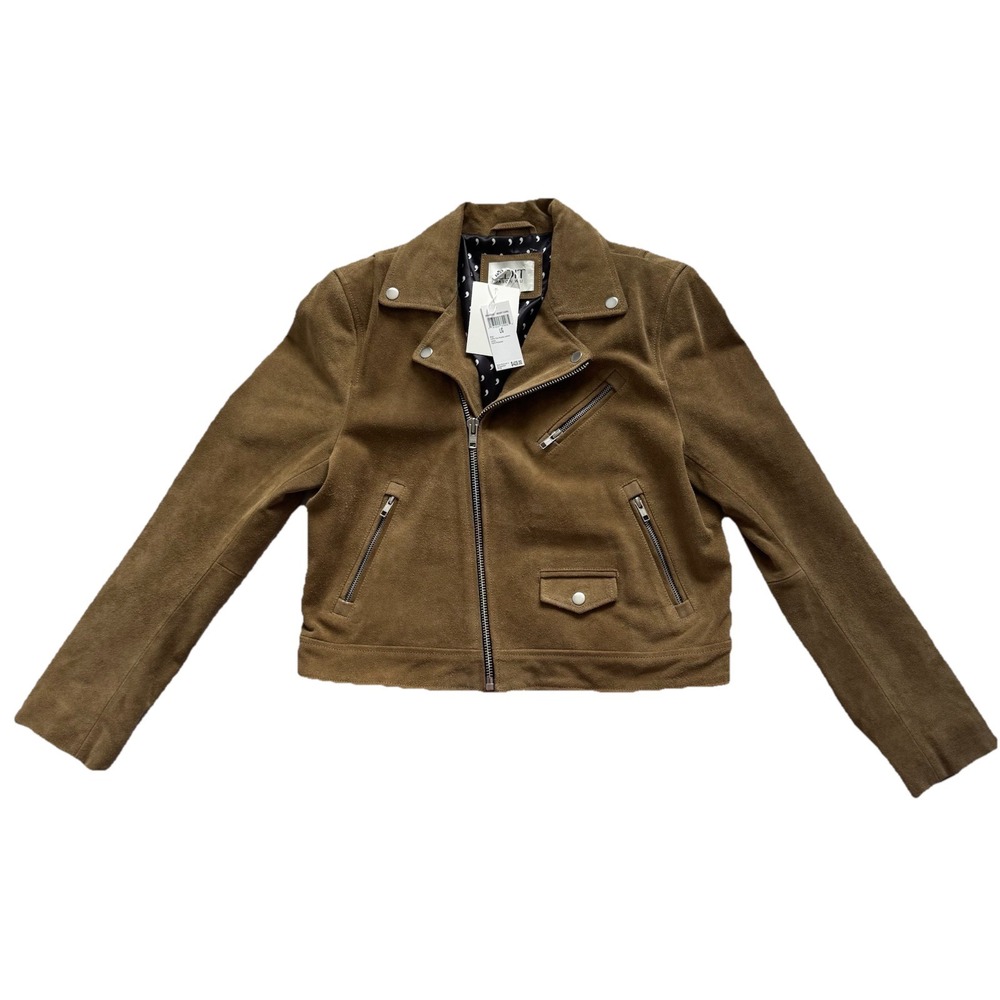 EDIT Jason Wu Suede Moto Jacket Womens L Camel Brown 100% Cow Leather NWT